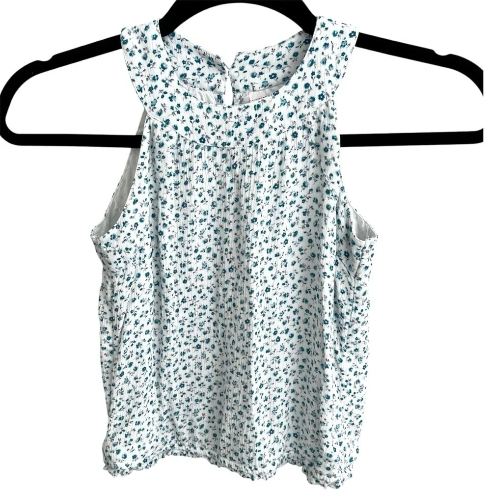 Abercrombie Kids White & Blue Floral Sleeveless Cotton Summer Top Size 5/6